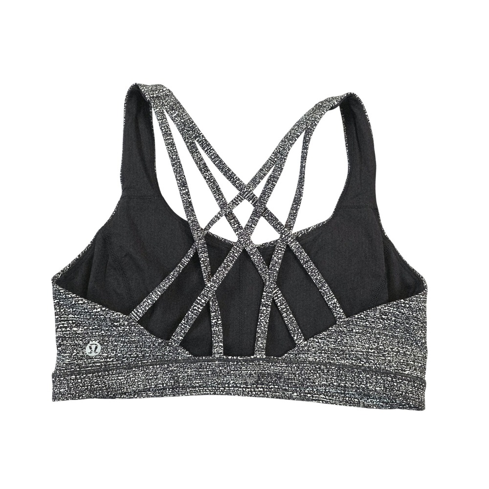 Lululemon Free To Be Serene Sports Bra Size 8 Black White Space Dye Strappy Back